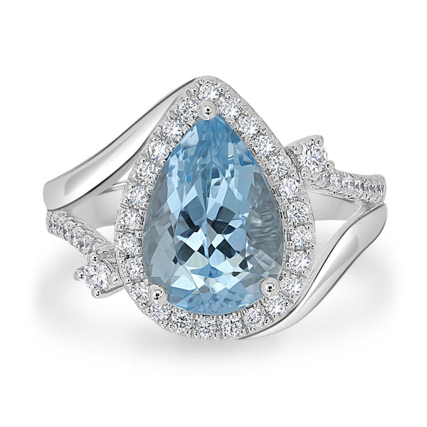 3.29ct  Aquamarine Rings with 0.4tct Diamond set in 14K White Gold