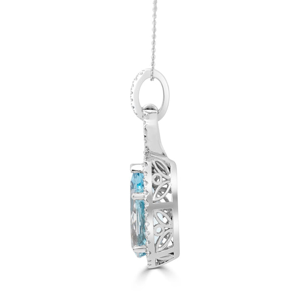 2.88ct Aquamarine Pendant with 0.32tct Diamonds set in 14K White Gold