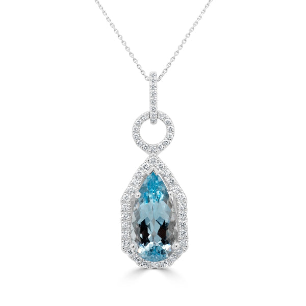 2.88ct Aquamarine Pendant with 0.32tct Diamonds set in 14K White Gold