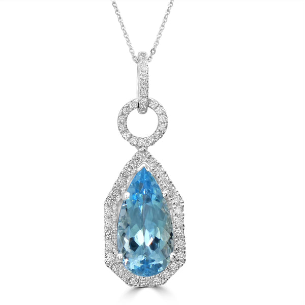 2.88ct Aquamarine Pendants with 0.32tct Diamond set in 14K White Gold