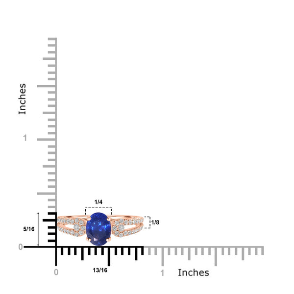 1.60ct Sapphire Ring With 0.32tct Diamonds Set In 14K Rose Gold