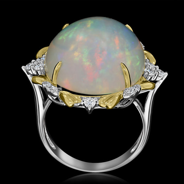 16.3ct Opal Ring with 0.33tct Diamonds set in 14K Two Tone Gold