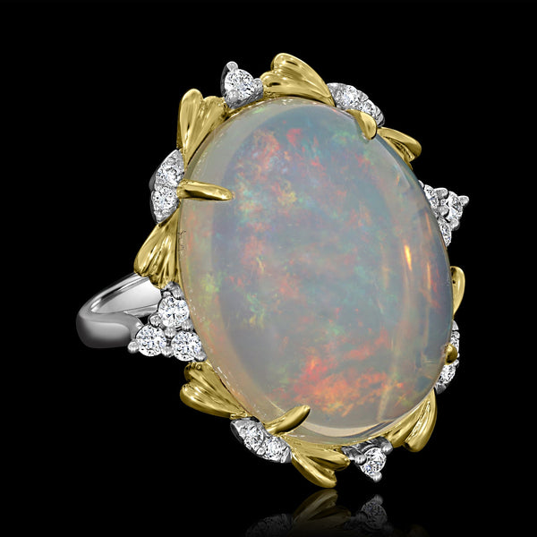 16.3ct Opal Ring with 0.33tct Diamonds set in 14K Two Tone Gold