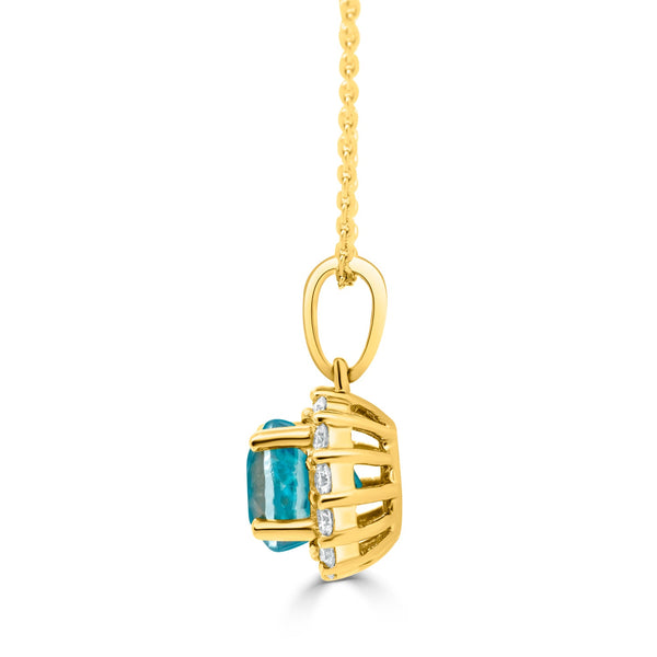 2.24ct Blue Zircon Pendant with 0.23tct Diamonds set in 14K Yellow Gold