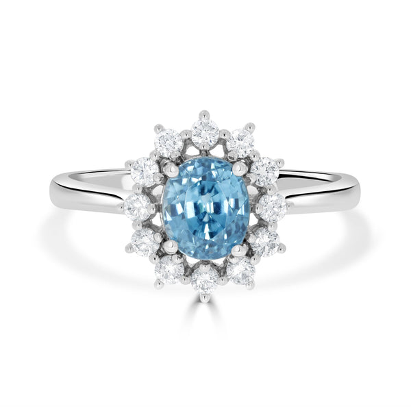 2.37 Blue Zircon Rings with 0.32tct Diamond set in 14K White Gold