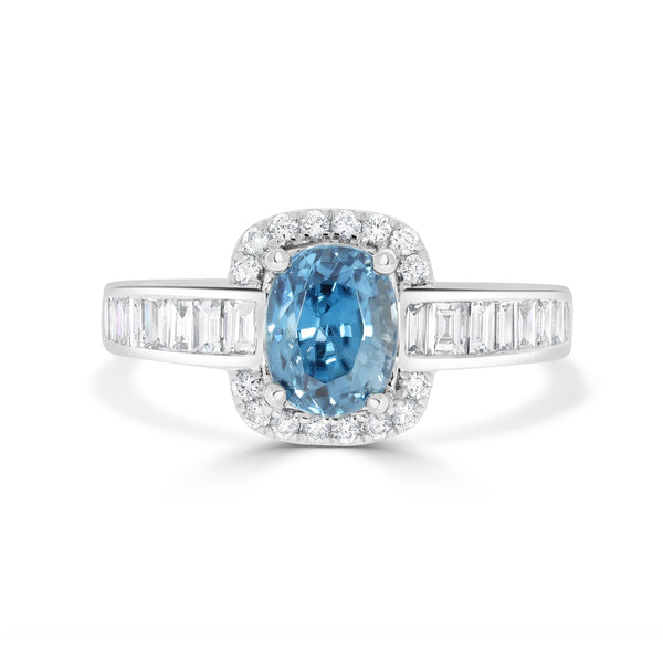 2.33 Blue Zircon Rings with 0.71tct Diamond set in 14K White Gold