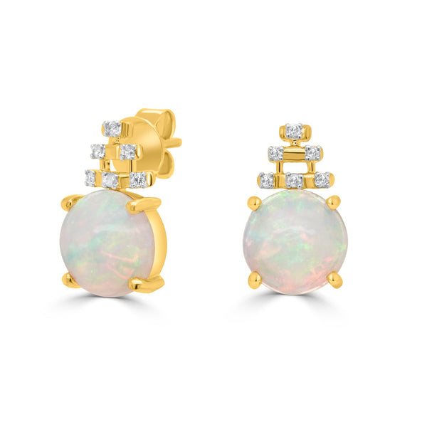 3.63 Opal Earrings with 0.09tct Diamond set in 14K Yellow Gold