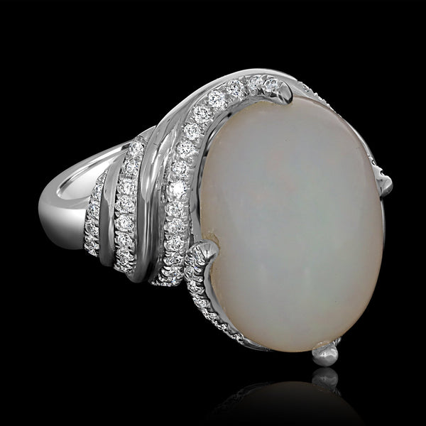 8.05ct Opal Ring with 0.47tct Diamonds set in 14K White Gold