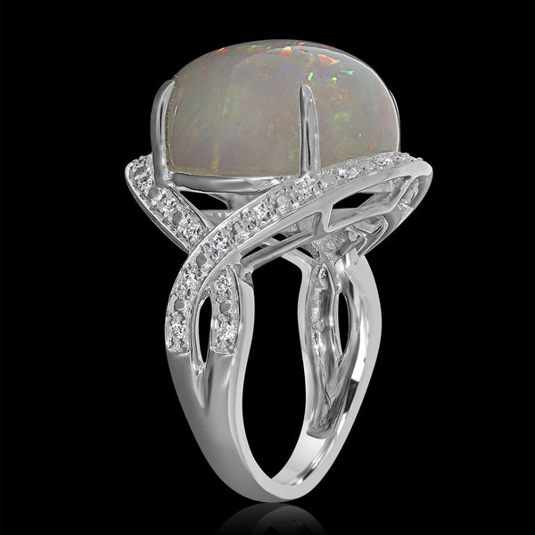 14.25ct Opal Ring with 0.26tct Diamonds set in 14K White Gold