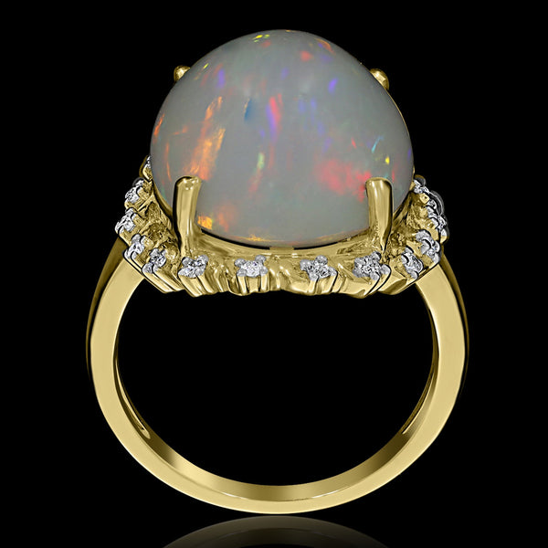 10.1ct Opal Ring with 0.15tct Diamonds set in 14K Yellow Gold