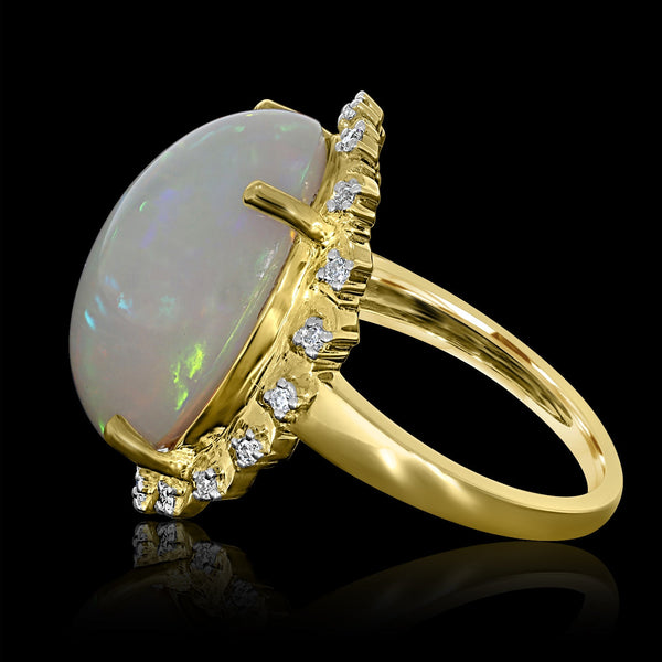 10.1ct Opal Ring with 0.15tct Diamonds set in 14K Yellow Gold