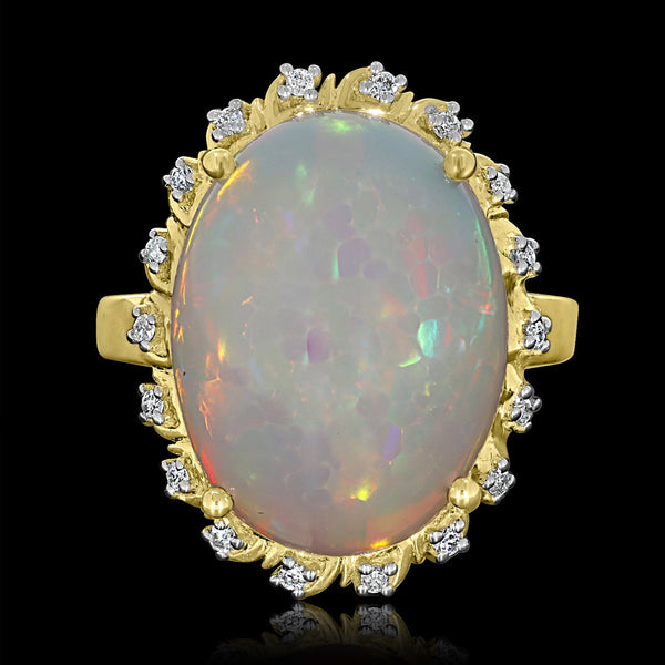 10.1ct Opal Ring with 0.15tct Diamonds set in 14K Yellow Gold