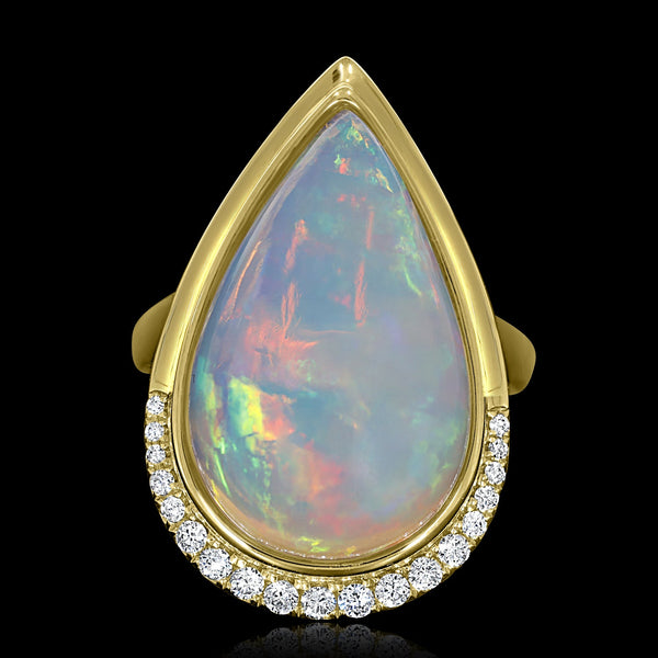 13.89ct Opal Ring with 0.25tct Diamonds set in 14K Yellow Gold