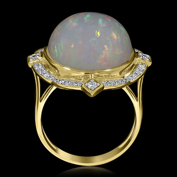 10.54ct Opal Ring with 0.3tct Diamonds set in 14K Yellow Gold