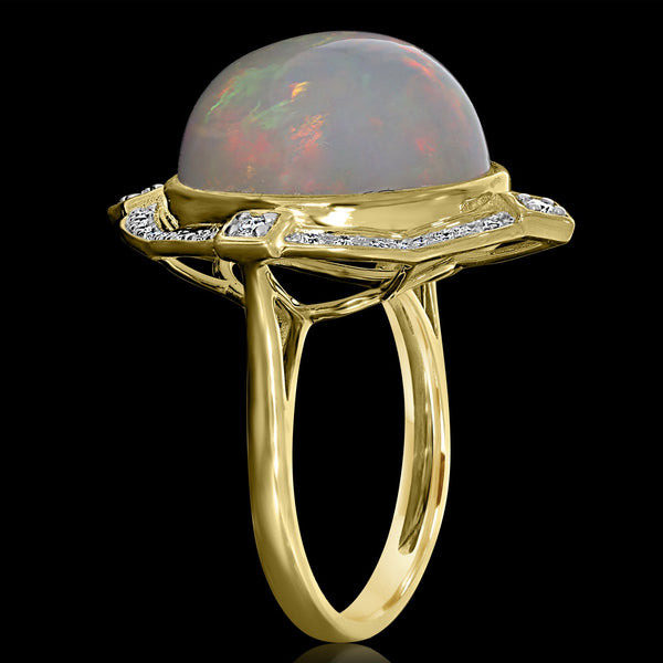 10.54ct Opal Ring with 0.3tct Diamonds set in 14K Yellow Gold