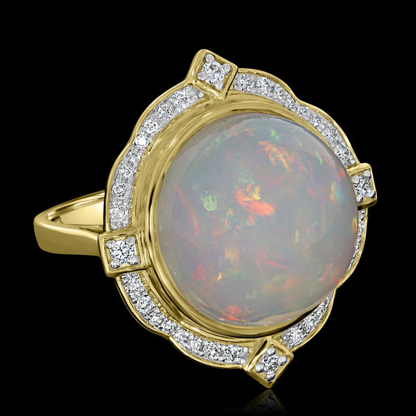 10.54ct Opal Ring with 0.3tct Diamonds set in 14K Yellow Gold