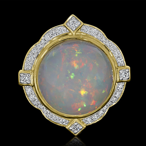 10.54ct Opal Ring with 0.3tct Diamonds set in 14K Yellow Gold