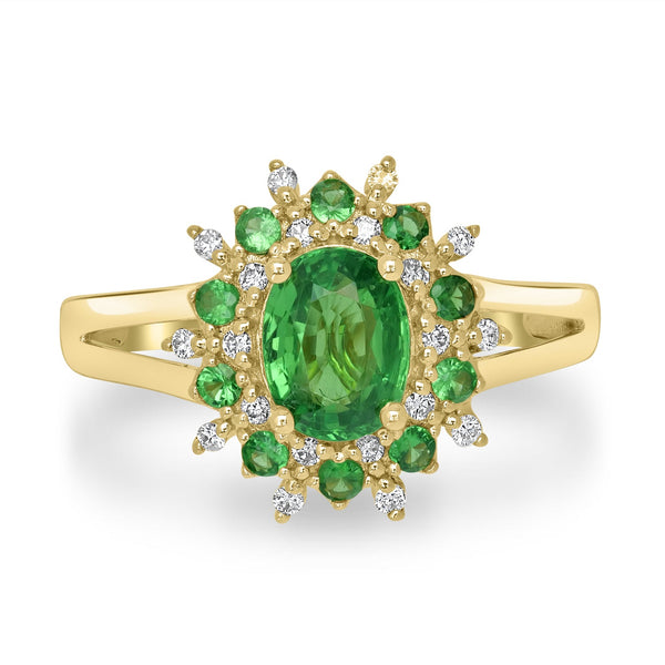 1.27ct Tsavorite Rings with 0.11tct Diamond set in 14K Yellow Gold