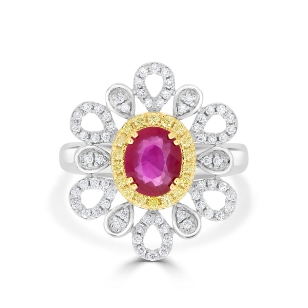 1.04 Ruby Rings with 0.41tct Diamond set in 14K Two Tone Gold