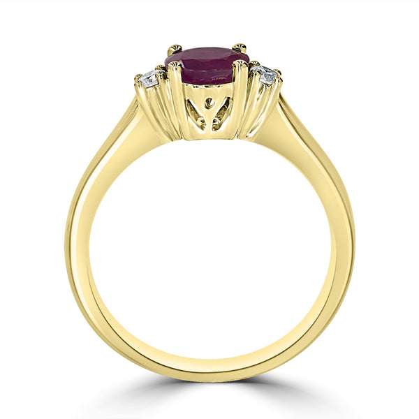 0.99ct Ruby Rings with 0.1tct Diamond set in 14K Yellow Gold