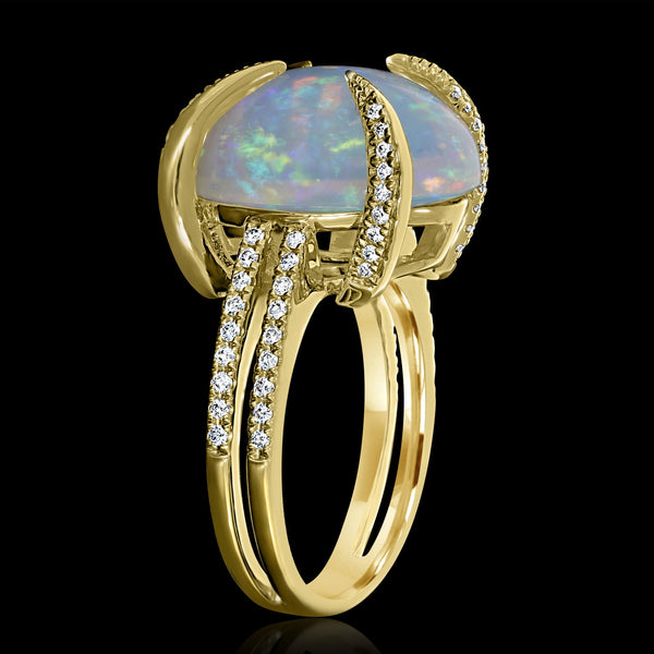 7.8ct Opal Ring with 0.31tct Diamonds set in 14K Yellow Gold