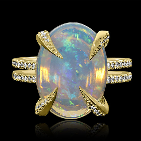 7.8ct Opal Ring with 0.31tct Diamonds set in 14K Yellow Gold