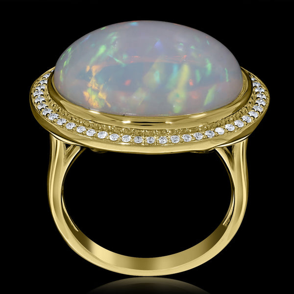 9.93ct Opal Ring with 0.21tct Diamonds set in 14K Yellow Gold