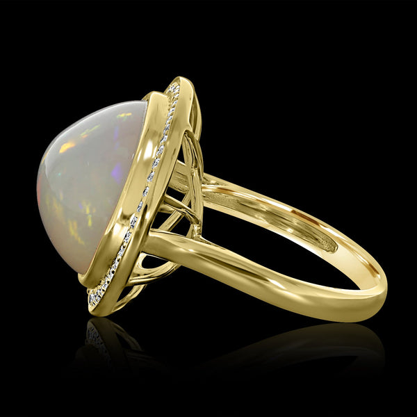 9.93ct Opal Ring with 0.21tct Diamonds set in 14K Yellow Gold