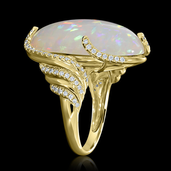 9.28ct Opal Ring with 0.36tct Diamonds set in 14K Yellow Gold