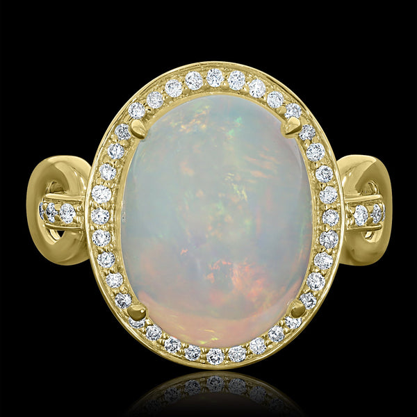 6.4ct Opal Ring with 0.21tct Diamonds set in 14K Yellow Gold