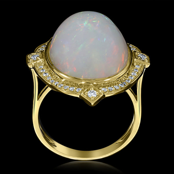 10.96ct Opal Ring with 0.24tct Diamonds set in 14K Yellow Gold