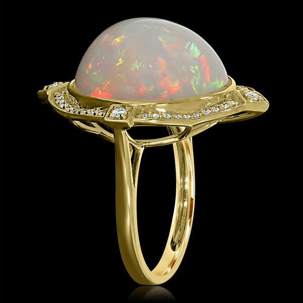 10.96ct Opal Ring with 0.24tct Diamonds set in 14K Yellow Gold