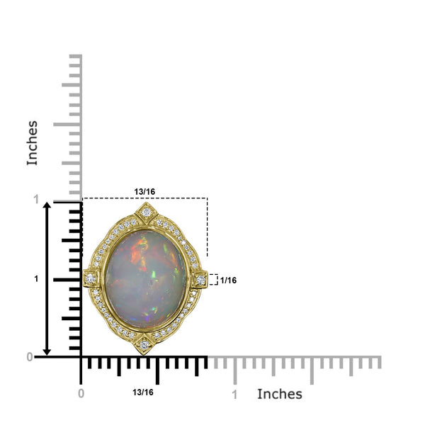 10.96ct Opal Ring with 0.24tct Diamonds set in 14K Yellow Gold