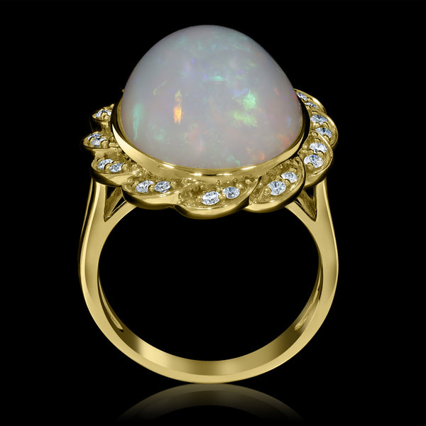 11.38ct Opal Ring with 0.27tct Diamonds set in 14K Yellow Gold