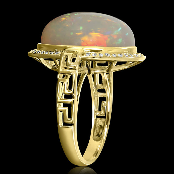 10.42ct Opal Ring with 0.19tct Diamonds set in 14K Yellow Gold