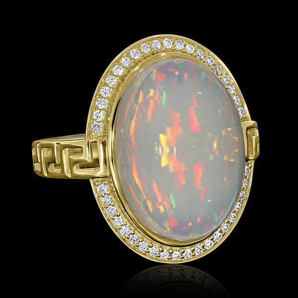 10.42ct Opal Ring with 0.19tct Diamonds set in 14K Yellow Gold