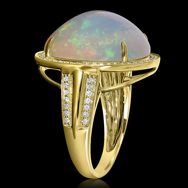 11.08ct Opal Ring with 0.3tct Diamonds set in 14K Yellow Gold