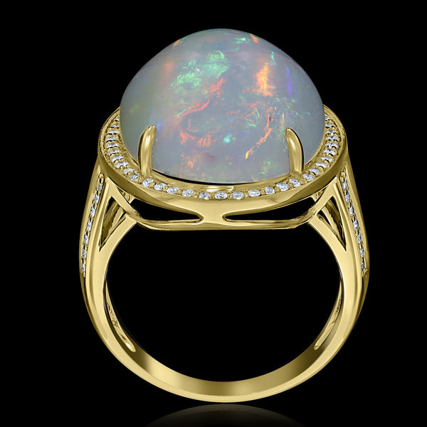 11.08ct Opal Ring with 0.3tct Diamonds set in 14K Yellow Gold