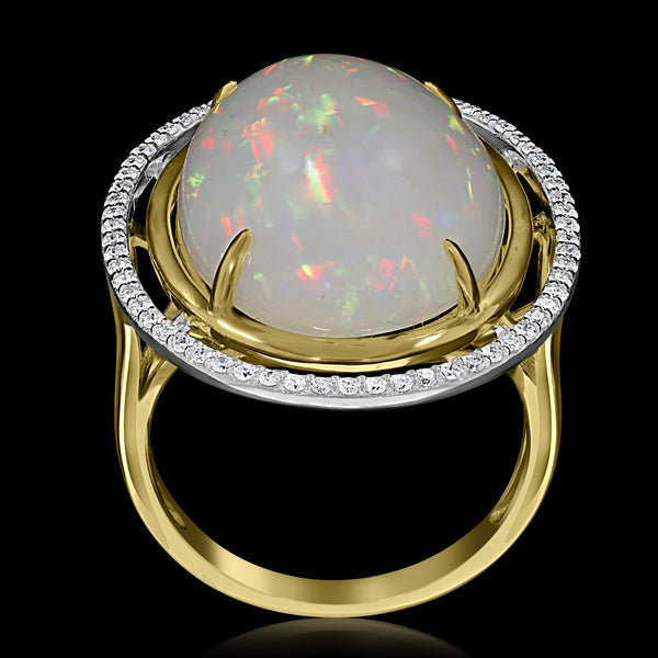 9.28ct Opal Ring with 0.32tct Diamonds set in 14K Two Tone Gold