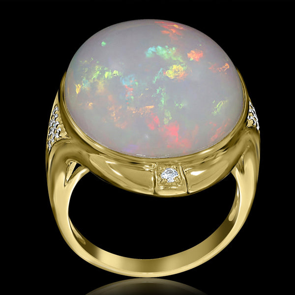 11.24ct Opal Ring with 0.13tct Diamonds set in 14K Yellow Gold