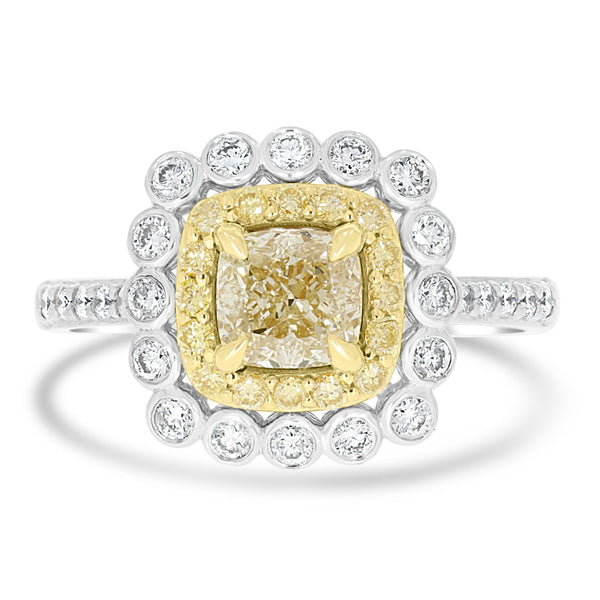 1.02ct Yellow Diamond Rings with 0.63tct Diamond set in 14K Two Tone Gold