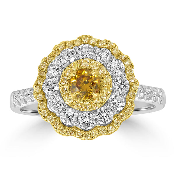 0.27ct Orange Diamond Rings with 0.85tct Diamond set in 14K Two Tone Gold