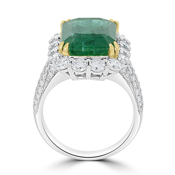 7.91ct Emerald Ring with 2.09tct Diamonds set in 18K Two Tone Gold