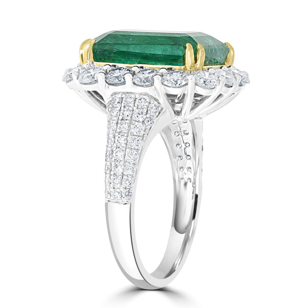 7.91ct Emerald Ring with 2.09tct Diamonds set in 18K Two Tone Gold