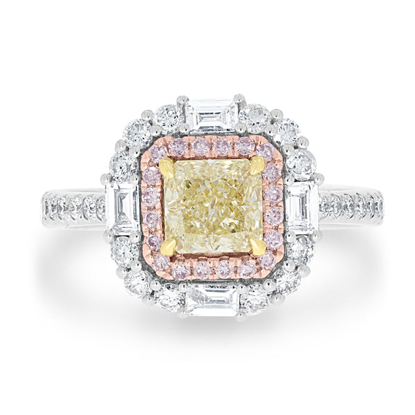 1.02ct Yellow Diamond Ring with 0.83tct Diamonds set in 14K Two Tone Gold