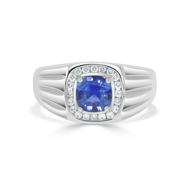 1.03ct Sapphire Men Ring with 0.21tct Diamonds set in 14K White Gold