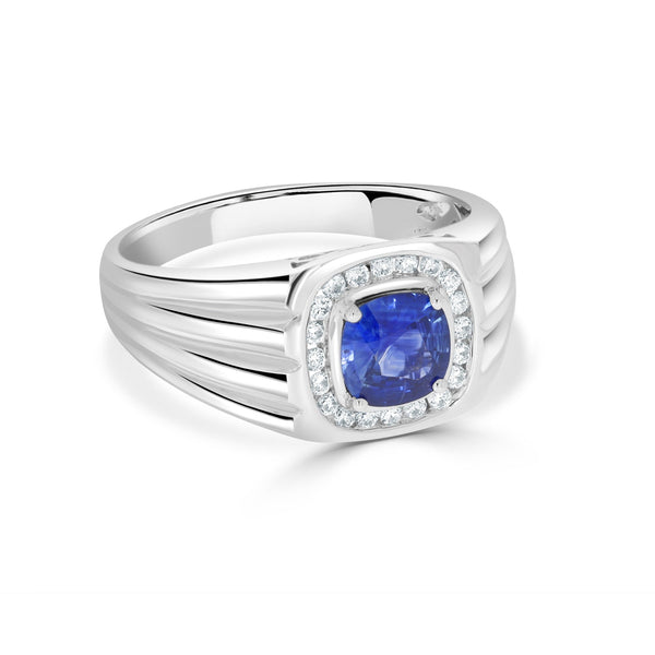 1.03ct Sapphire Men Ring with 0.21tct Diamonds set in 14K White Gold