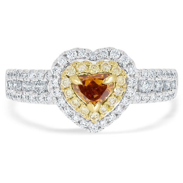 0.29ct Orange Diamond Rings with 0.71tct Diamond set in 14K Two Tone Gold