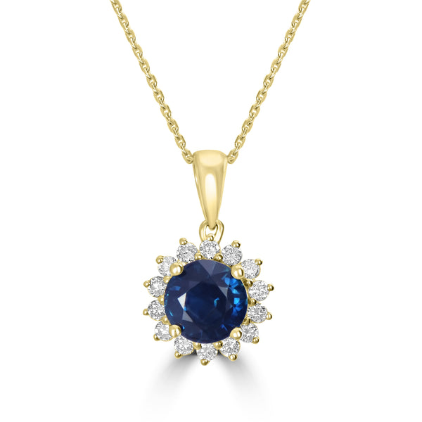 1.3ct Sapphire Pendants with 0.22tct Diamond set in 14K Yellow Gold