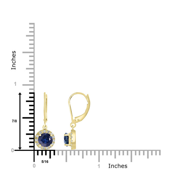 2.38ct Sapphire Earrings with 0.2tct Diamond set in 14K Yellow Gold